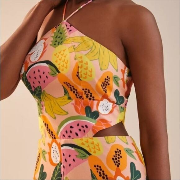 Anthropologie Hutch Orange Yellow Pink Mixed Fruit Halter Romper NWT Size 4 - Picture 4 of 16